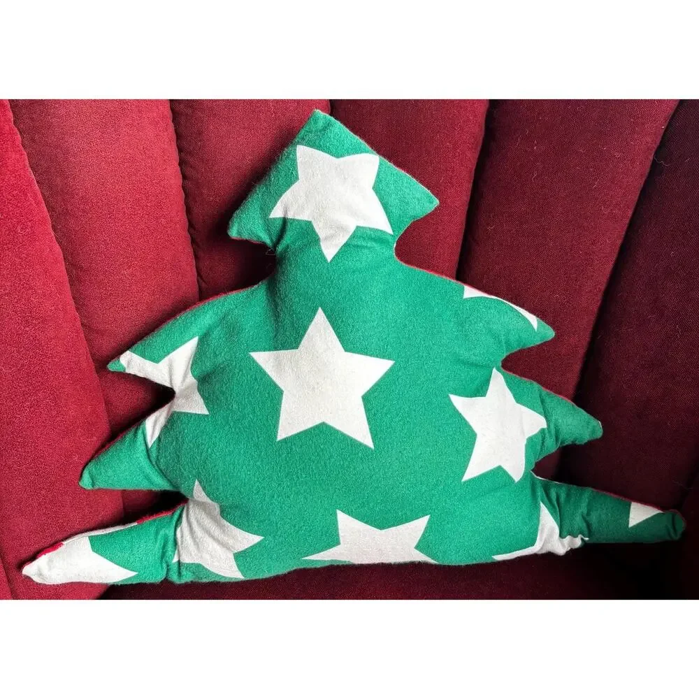 Handmade Tree Shaped Throw Pillow: Red and Green Holiday Home Decor